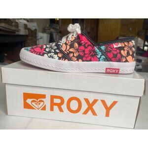 Roxy Floral Canvas Sneakers Shoes Size 4 Floral Lace-Up Lightweight Casual